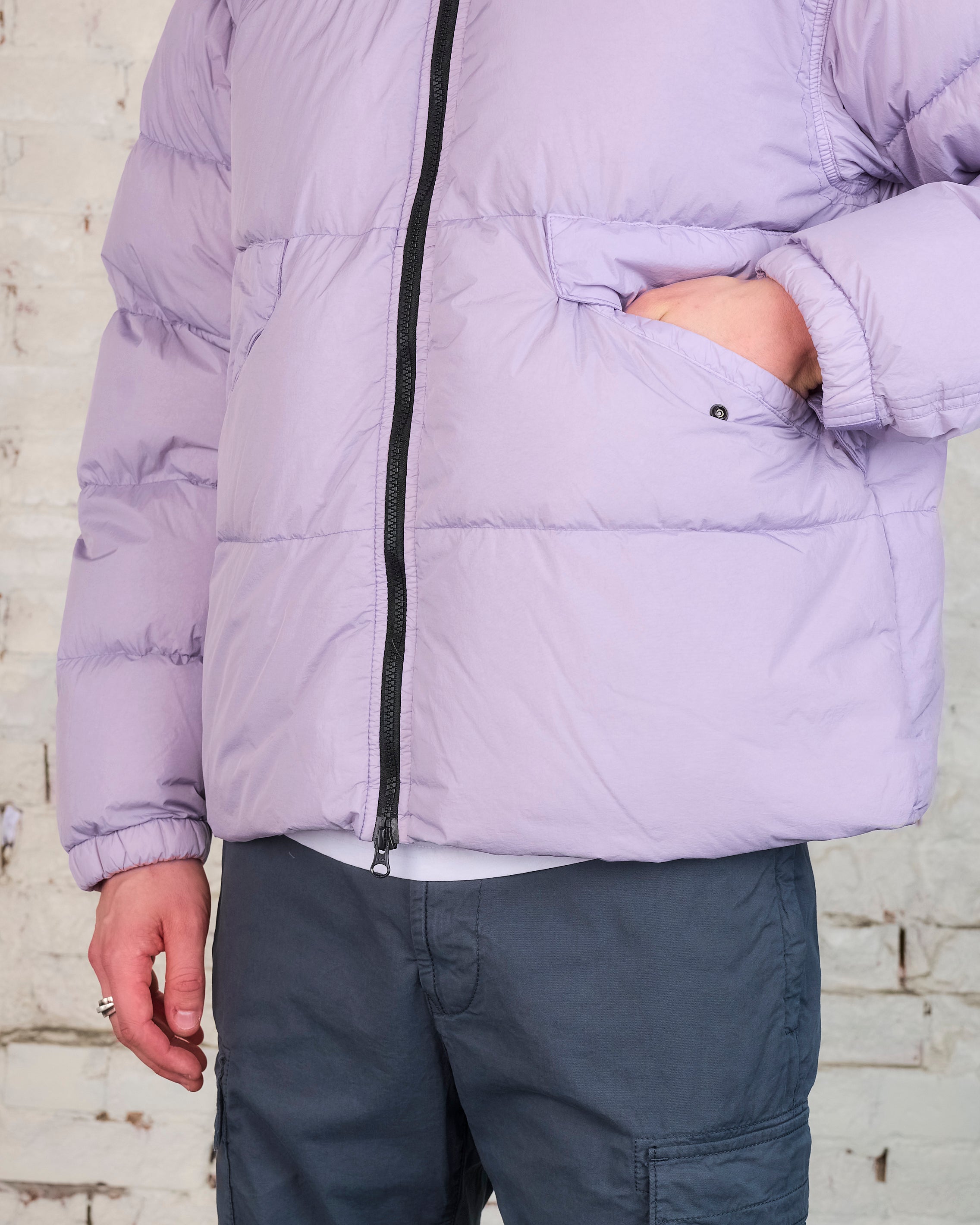 Stone Island Recycled Crinkle Stand Collar Down Jacket Lavender