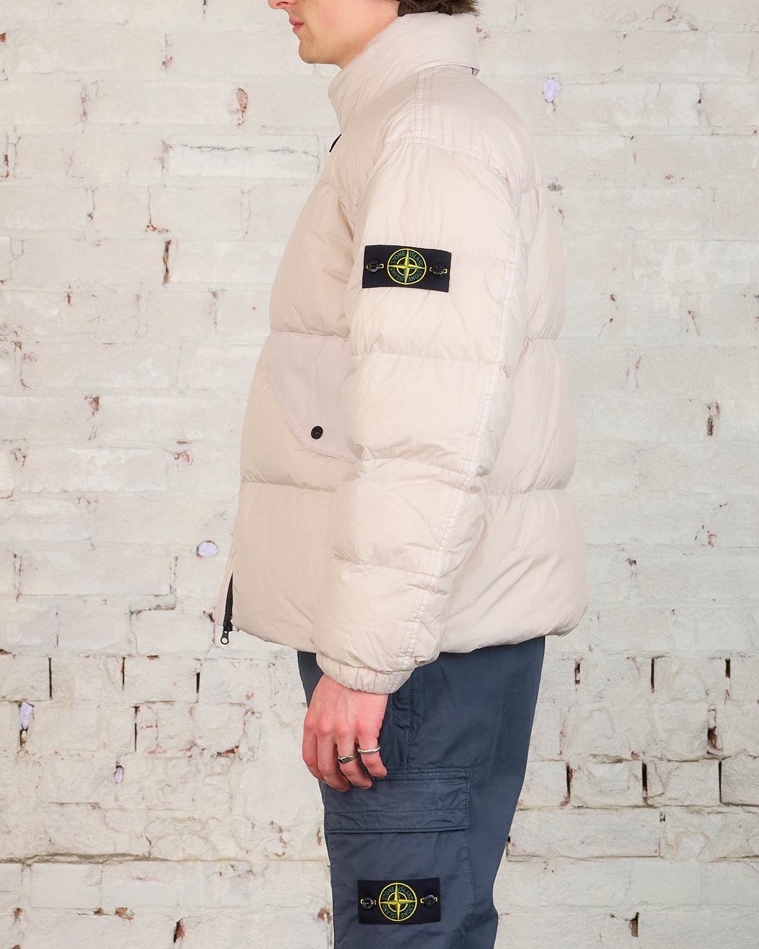 Stone Island Recycled Crinkle Stand Collar Down Jacket Plaster