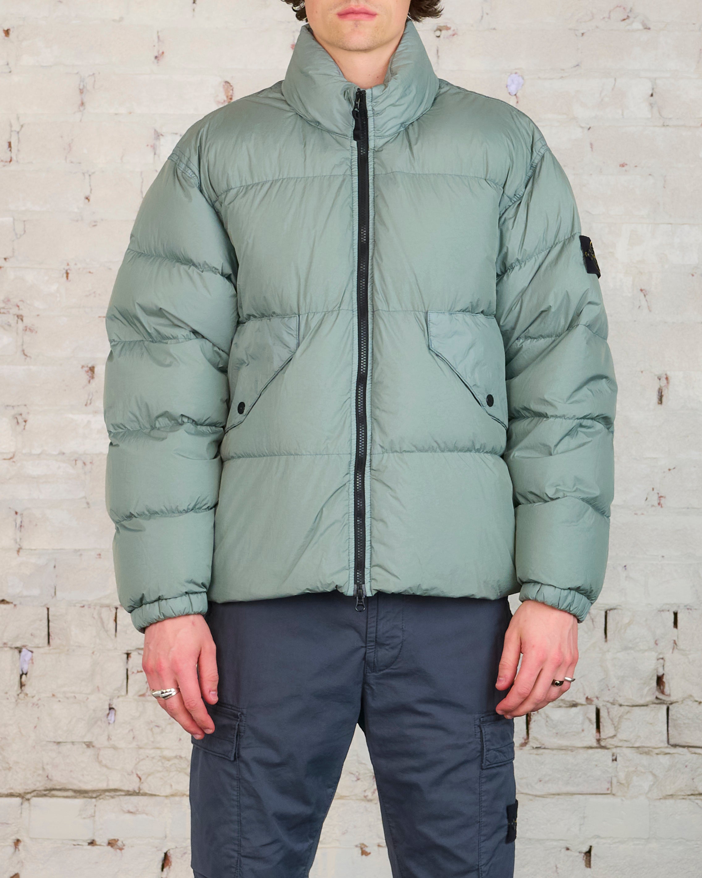 Stone Island Recycled Crinkle Stand Collar Down Jacket Sage – LESS 17