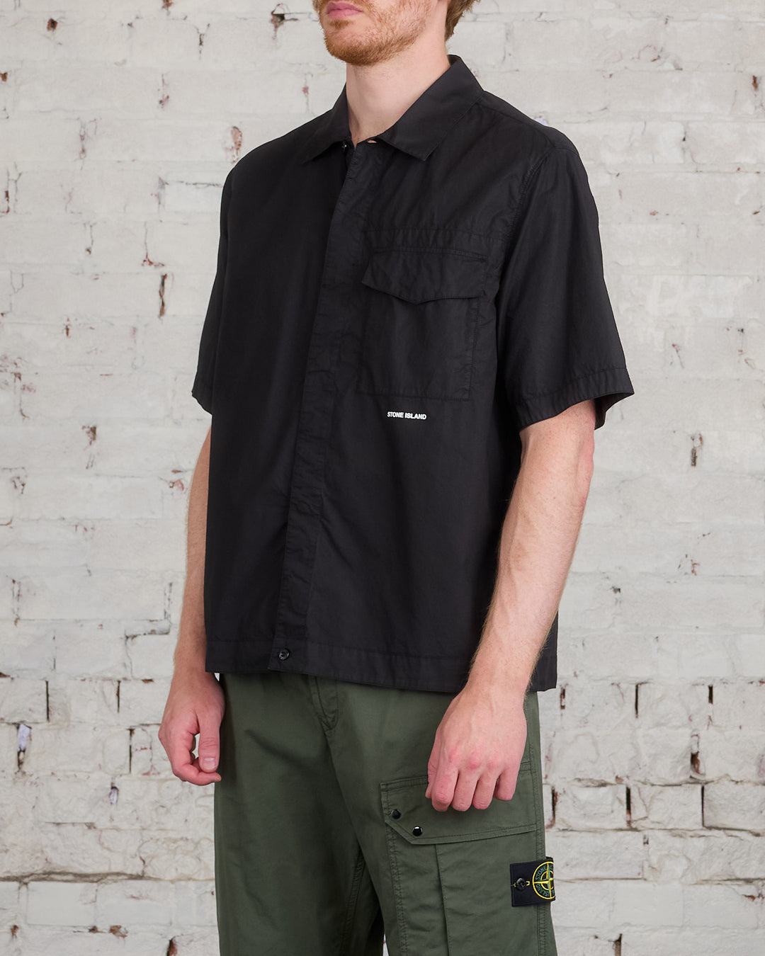 Stone Island Short Sleeve Wordmark Overshirt Black