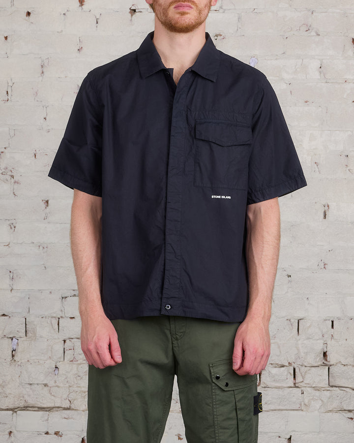 Stone Island Short Sleeve Wordmark Overshirt Navy Blue