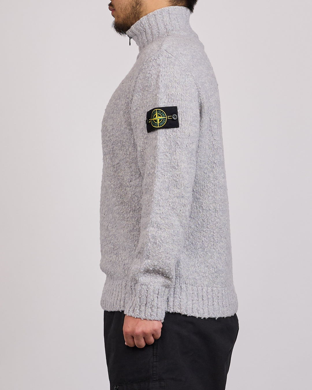 Stone Island Speckle Wool Nylon Zip Pullover Grey Melange