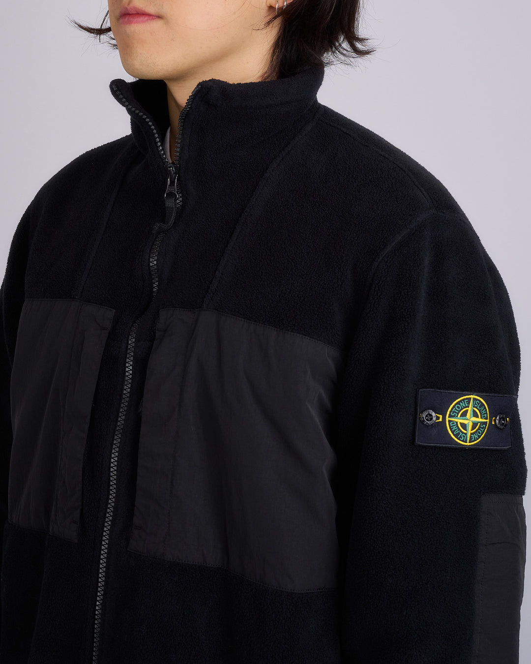 Stone Island Teddy Fleece Zip Jacket Black