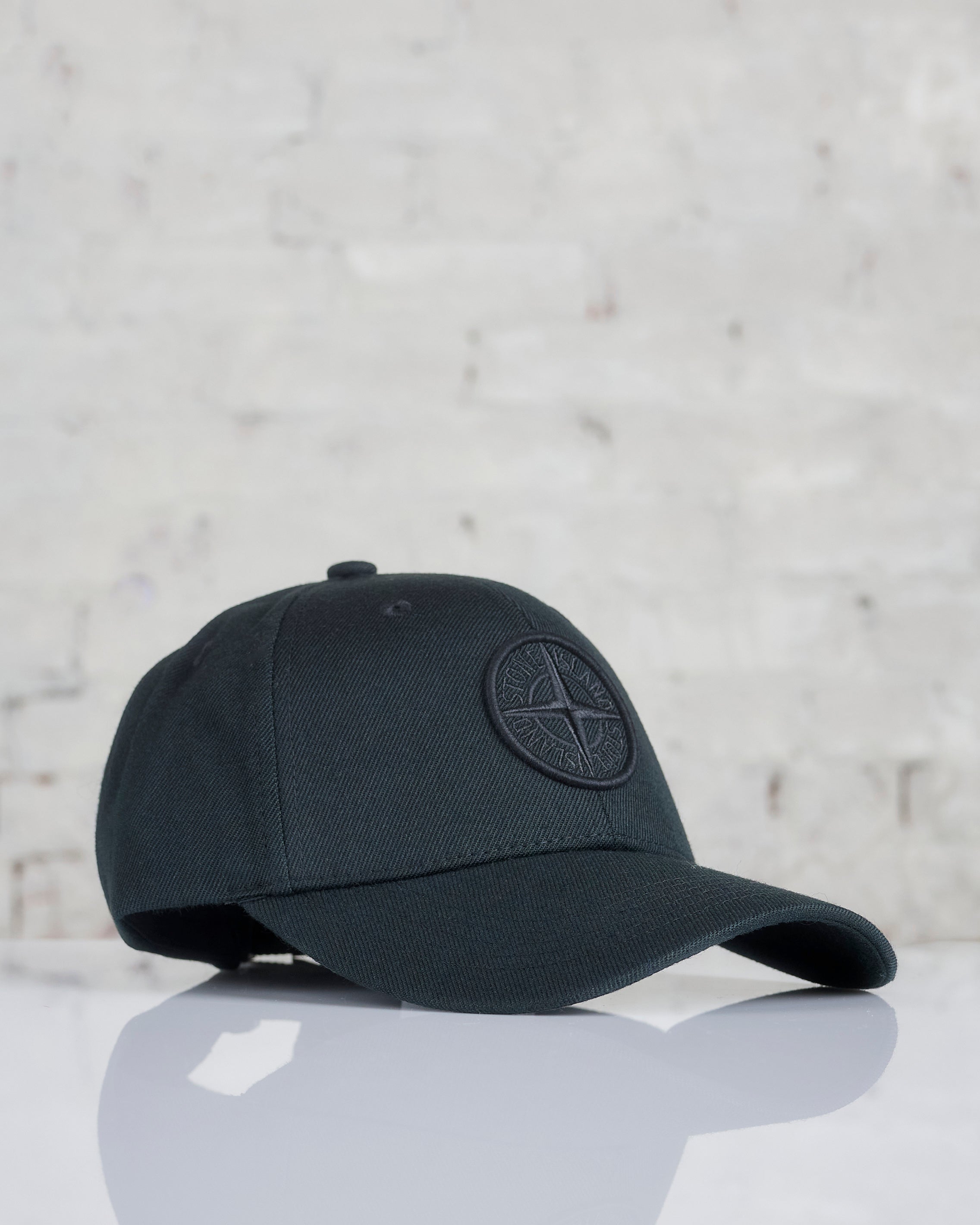 Stone Island Wool Blend Tonal Logo Cap Black