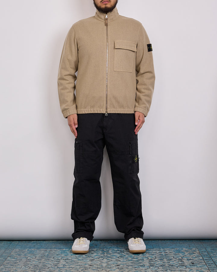 Stone Island Wool Nylon Flannel-TC Zip Shirt Biscuit