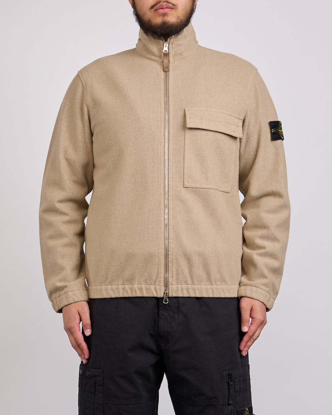 Stone Island Wool Nylon Flannel-TC Zip Shirt Biscuit
