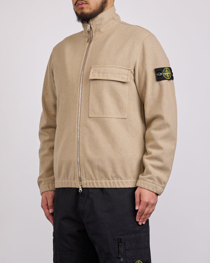 Stone Island Wool Nylon Flannel-TC Zip Shirt Biscuit