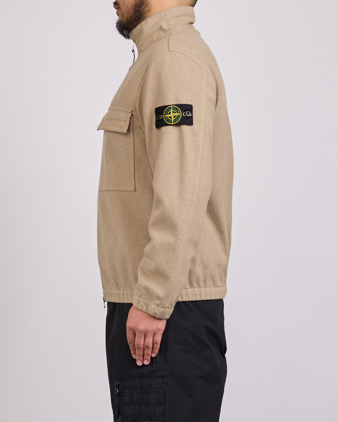 Stone Island Wool Nylon Flannel-TC Zip Shirt Biscuit