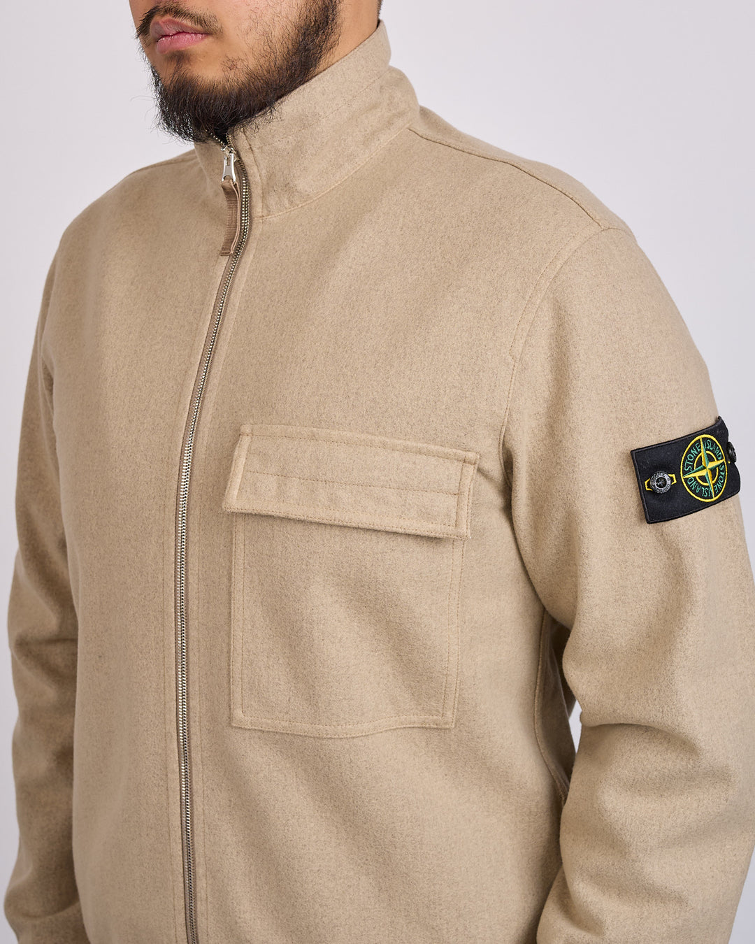 Stone Island Wool Nylon Flannel-TC Zip Shirt Biscuit