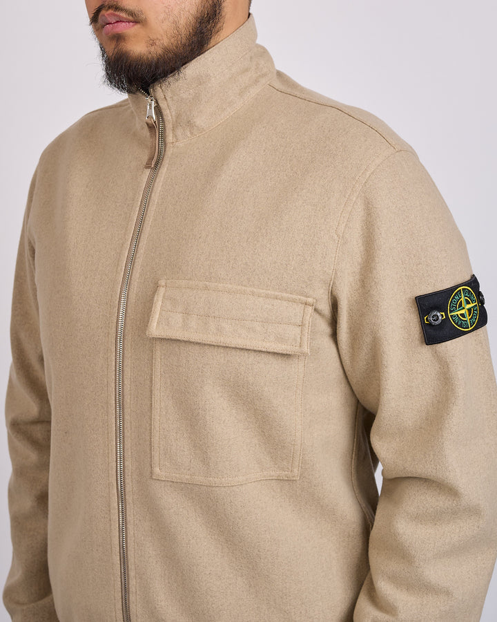 Stone Island Wool Nylon Flannel-TC Zip Shirt Biscuit
