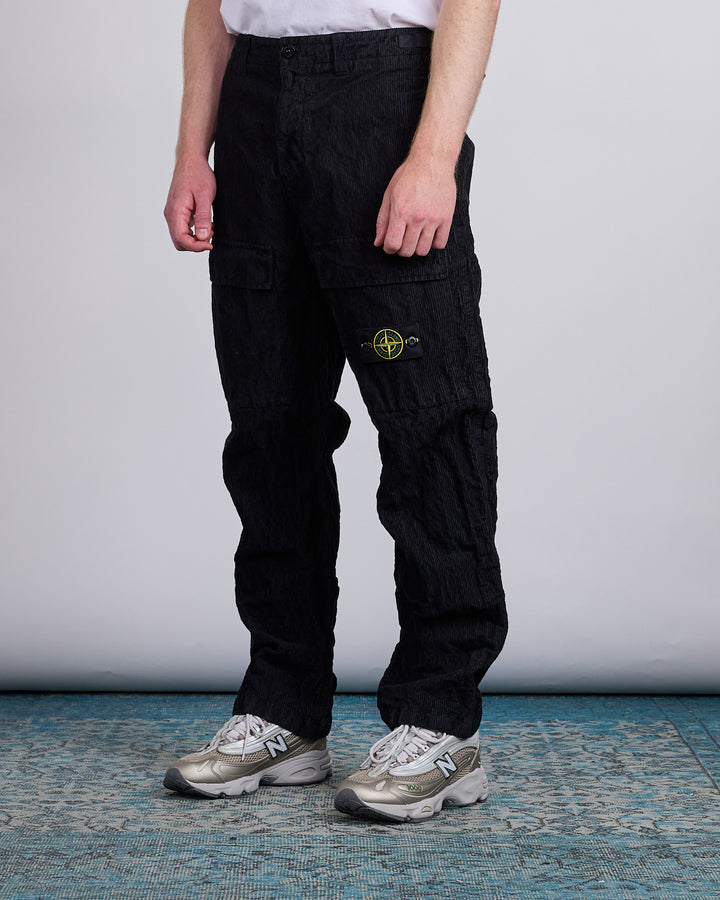 Stone Island Wrinkled Corduroy 500 Cargo Pant Black