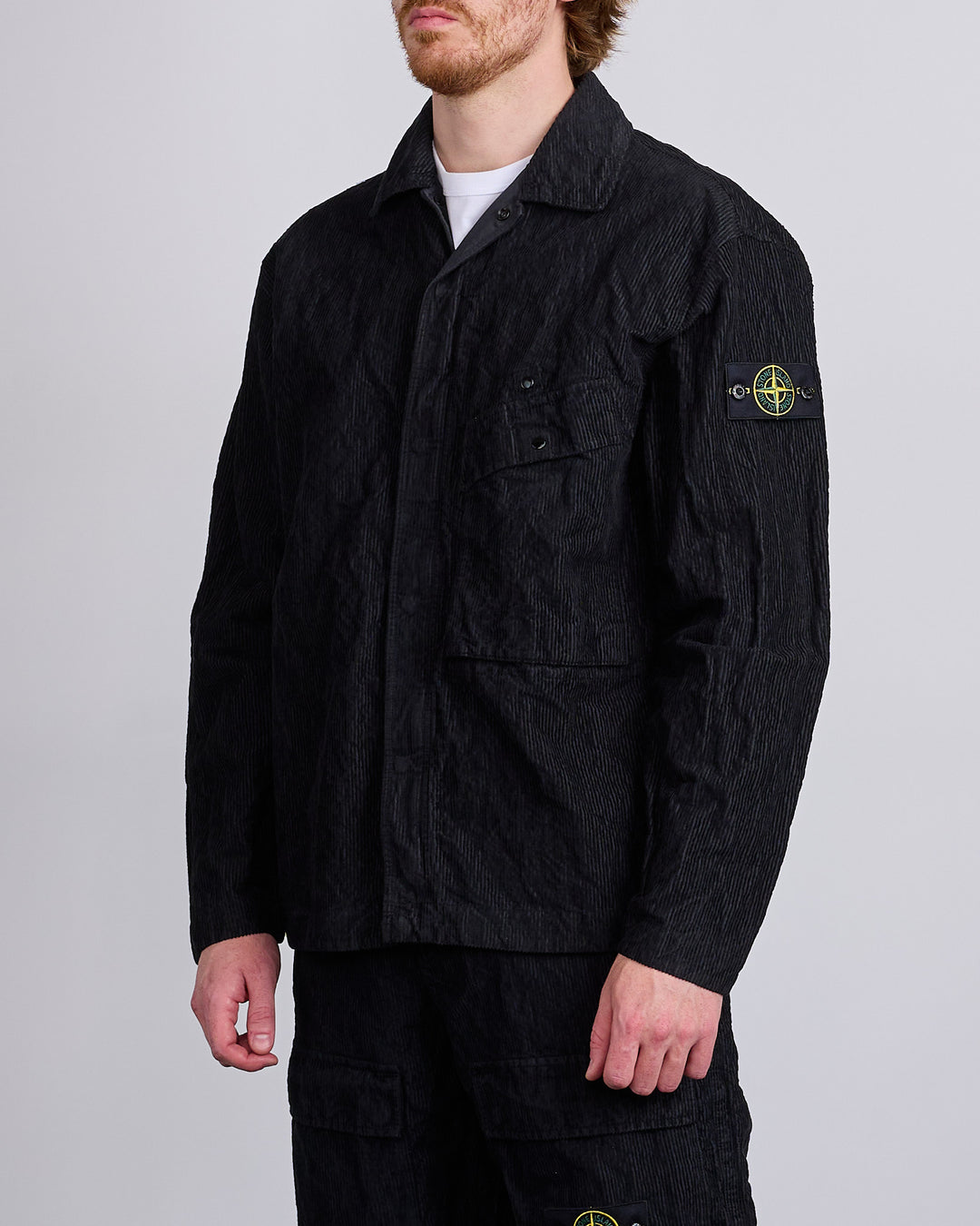 Stone Island Wrinkled Corduroy 500 Overshirt Black