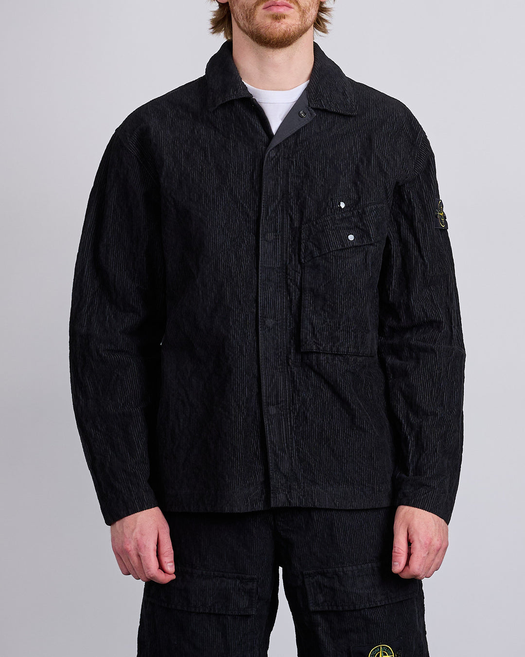 Stone Island Wrinkled Corduroy 500 Overshirt Black