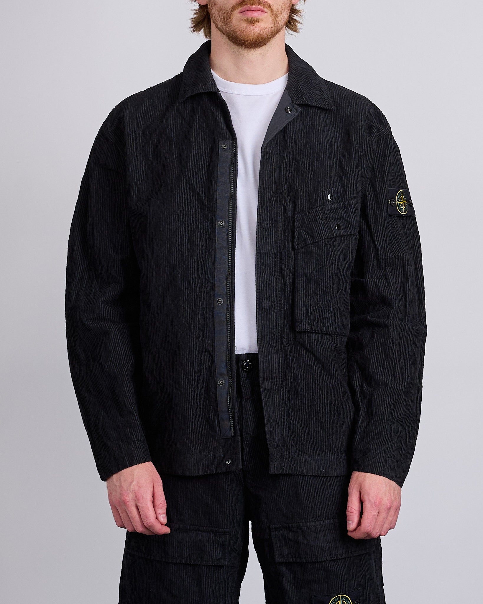 GARA × blackmeans QUILT STOLE Stone Island Wrinkled Corduroy 500 Overshirt Black – LESS 17