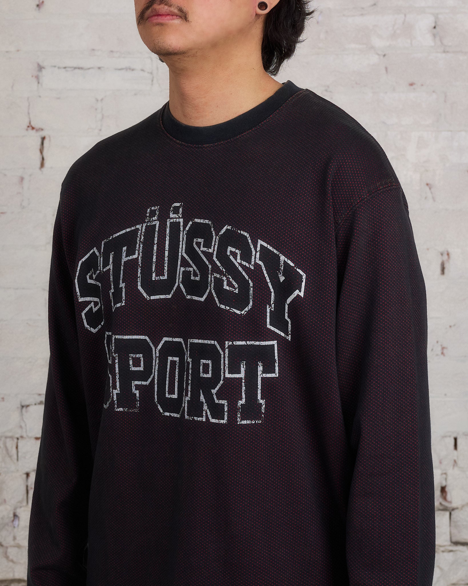 Stussy 2-Tone Cotton Mesh LS Crewneck Black – LESS 17