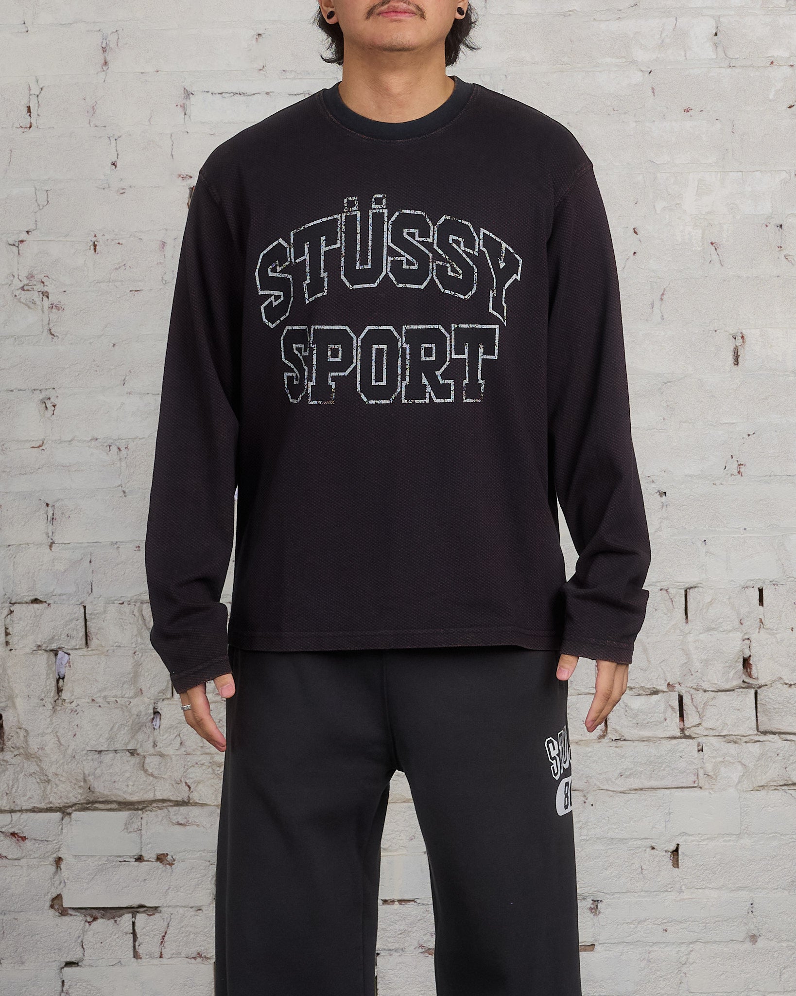 Stussy 2-Tone Cotton Mesh LS Crewneck Black – LESS 17