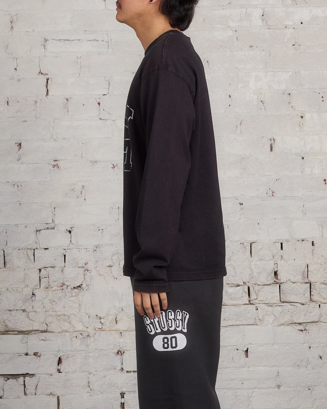 Stussy 2-Tone Cotton Mesh LS Crewneck Black