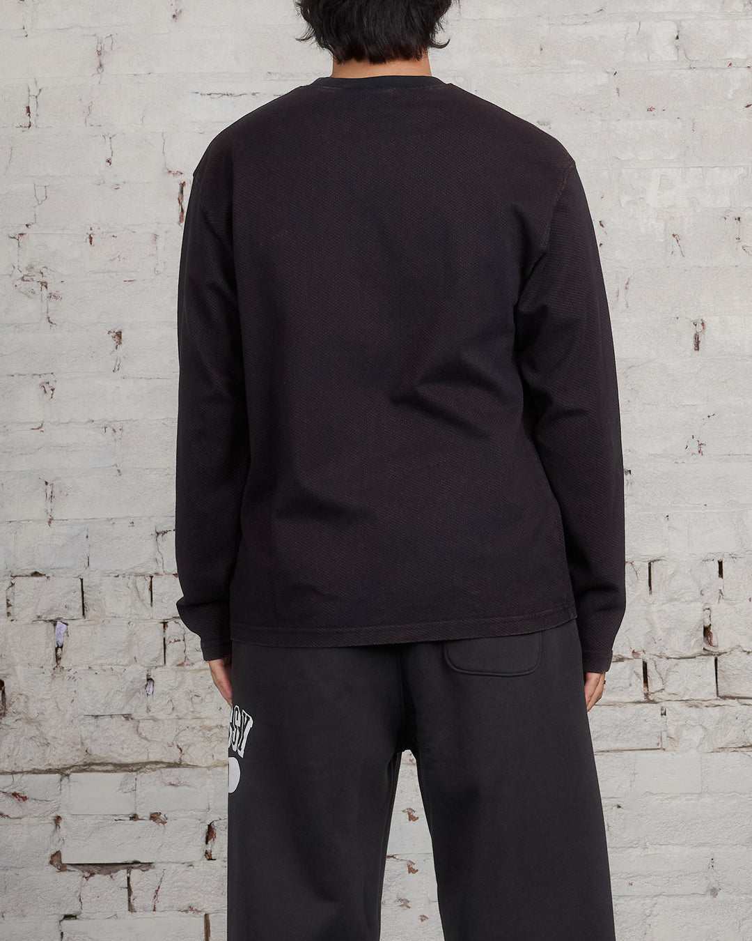 Stussy 2-Tone Cotton Mesh LS Crewneck Black