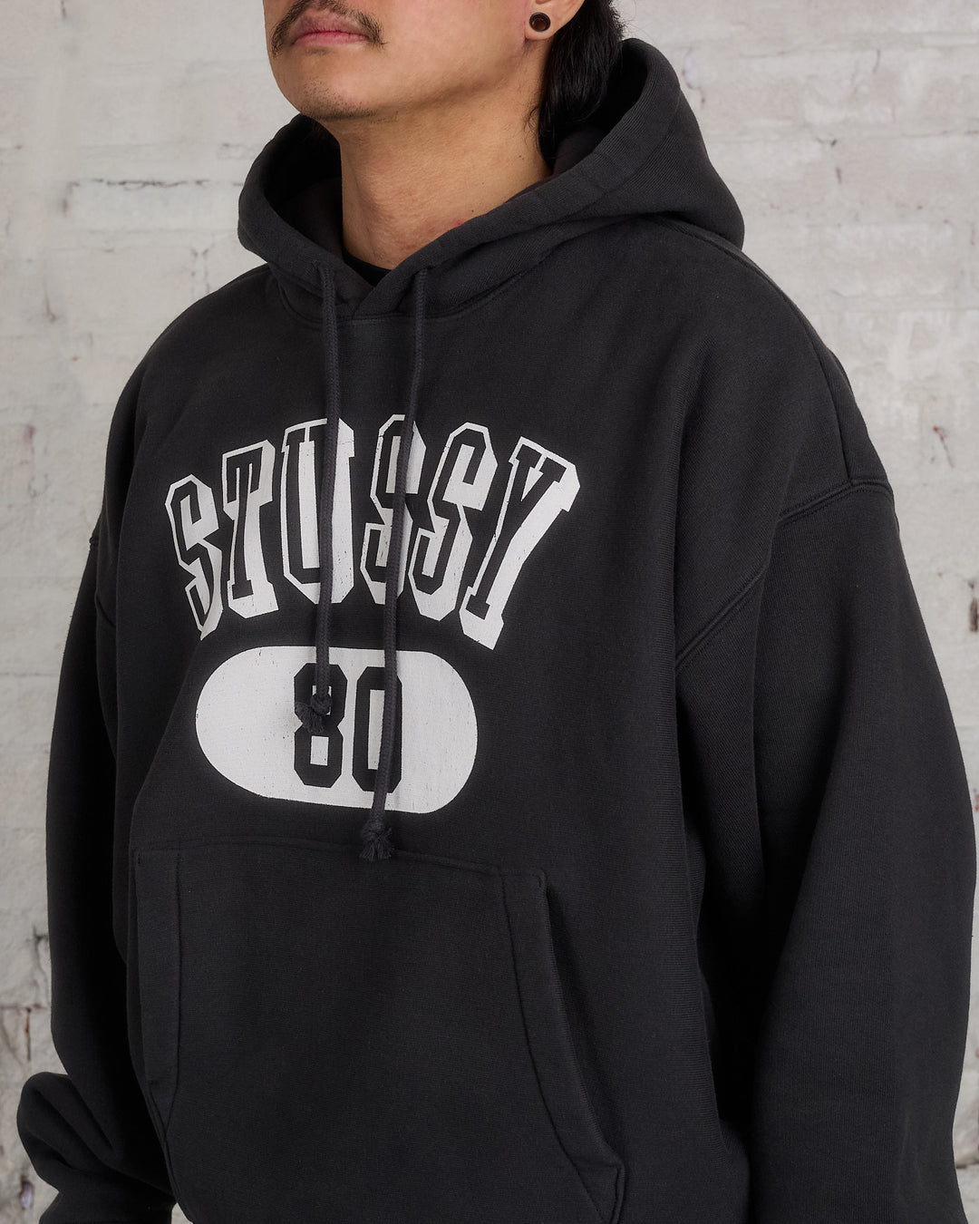 Stussy 80 Relaxed Hooded Sweatshirt Washed Black