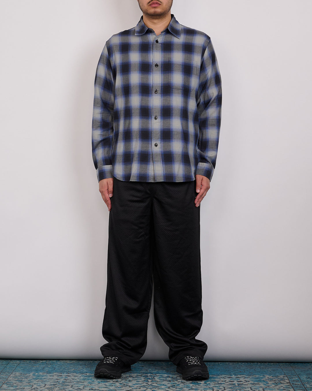 Stussy Beach Ombre Plaid Button Shirt Black