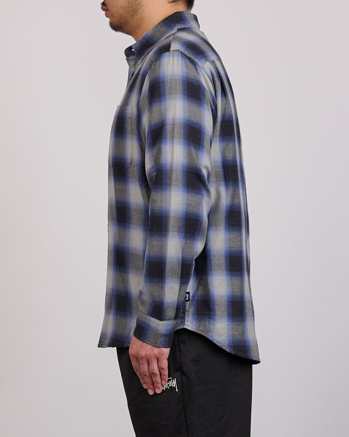 Stussy Beach Ombre Plaid Button Shirt Black