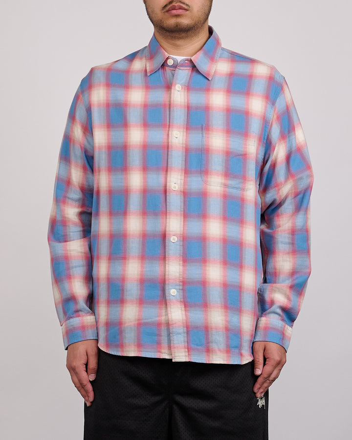 Stussy Beach Ombre Plaid Button Shirt Blue