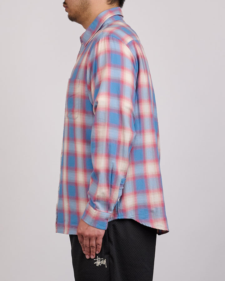 Stussy Beach Ombre Plaid Button Shirt Blue