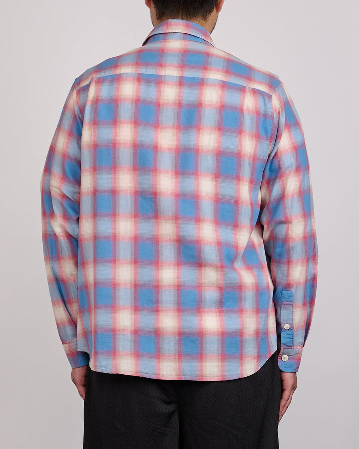 Stussy Beach Ombre Plaid Button Shirt Blue