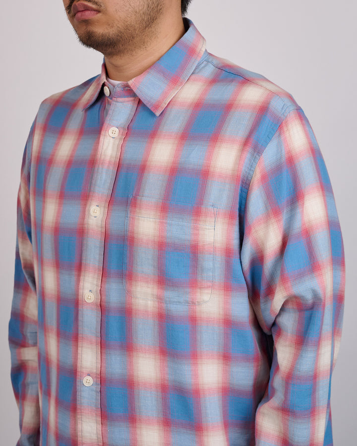 Stussy Beach Ombre Plaid Button Shirt Blue