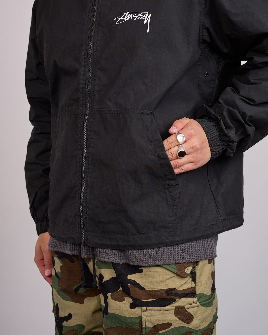 Stussy Beach Shell Jacket Cotton Wax Black