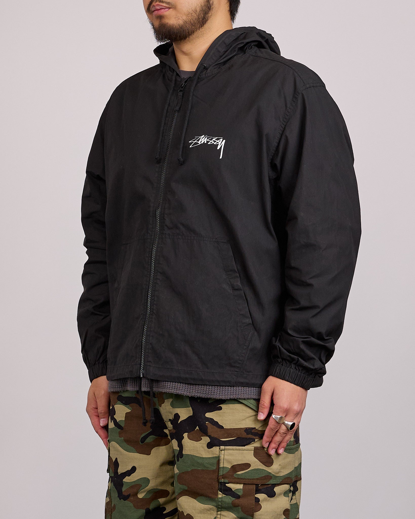 Stussy Beach Shell Jacket Cotton Wax Black – LESS 17