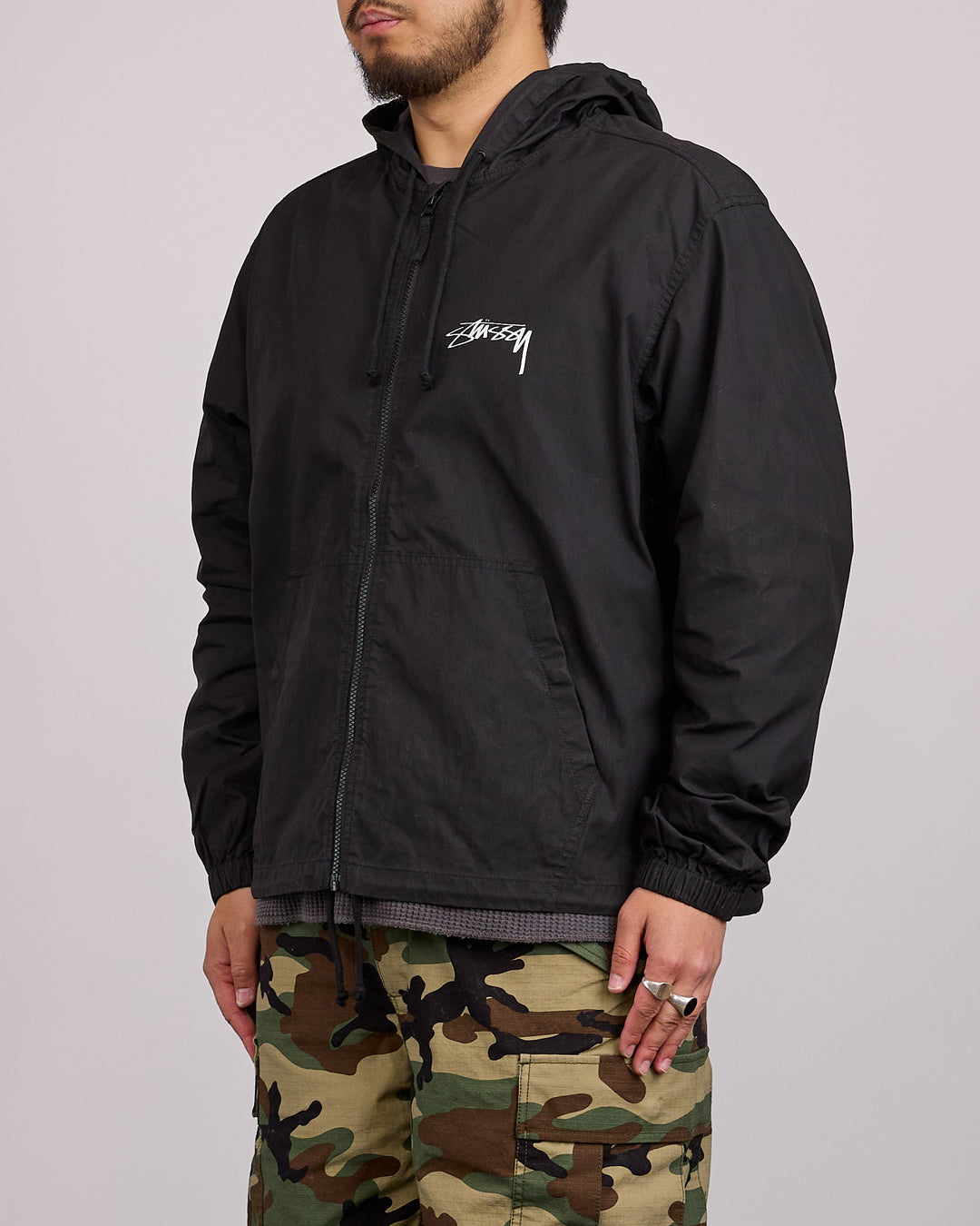 Stussy Beach Shell Jacket Cotton Wax Black