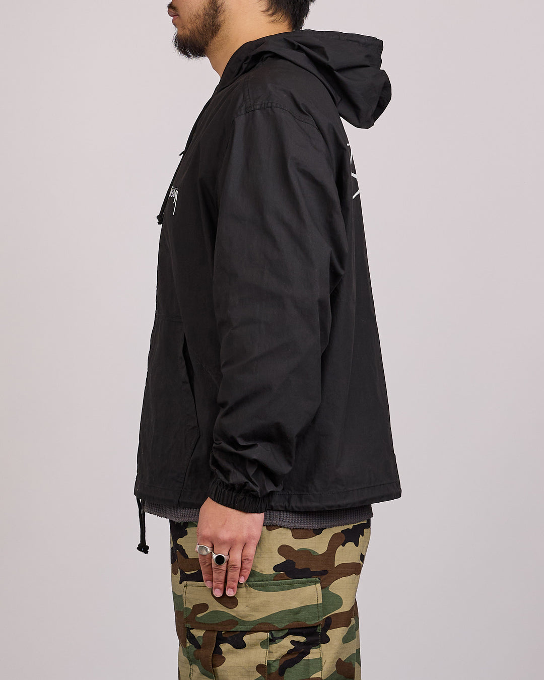 Stussy Beach Shell Jacket Cotton Wax Black
