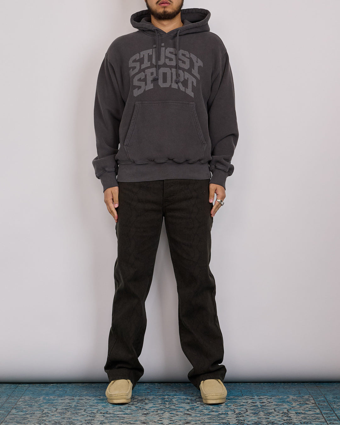 Stussy Block Sport Garment Dyed Hoodie Faded Black