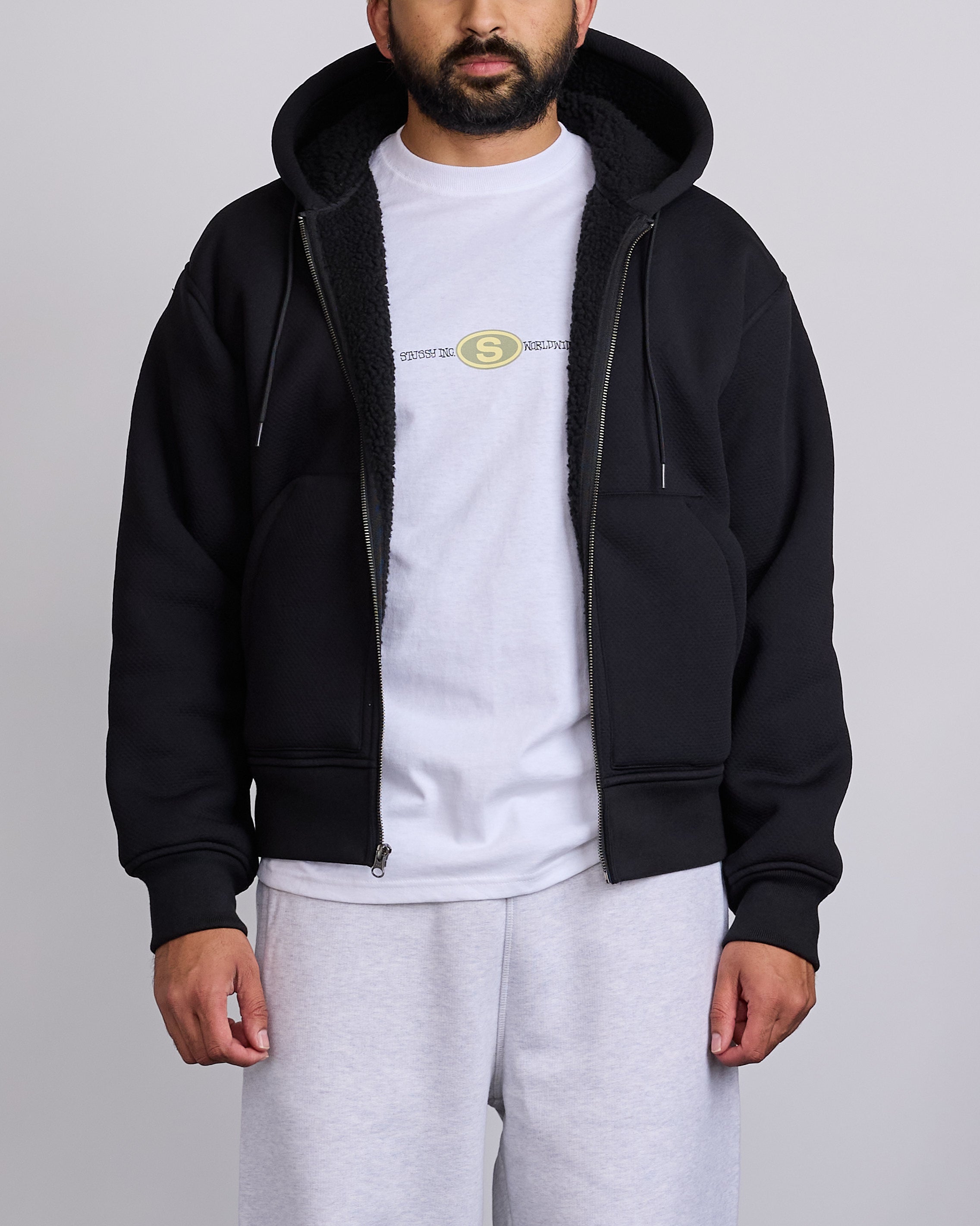 Stussy Bonded Sherpa Lined Zip-Up Hoodie Black – LESS 17