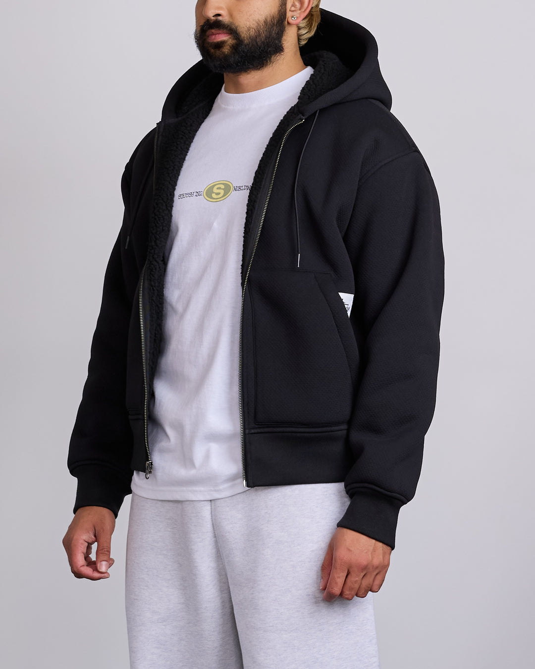 Stussy Bonded Sherpa Lined Zip-Up Hoodie Black