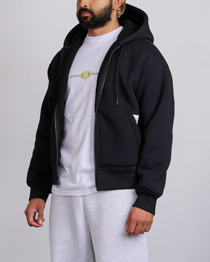 Stussy Bonded Sherpa Lined Zip-Up Hoodie Black