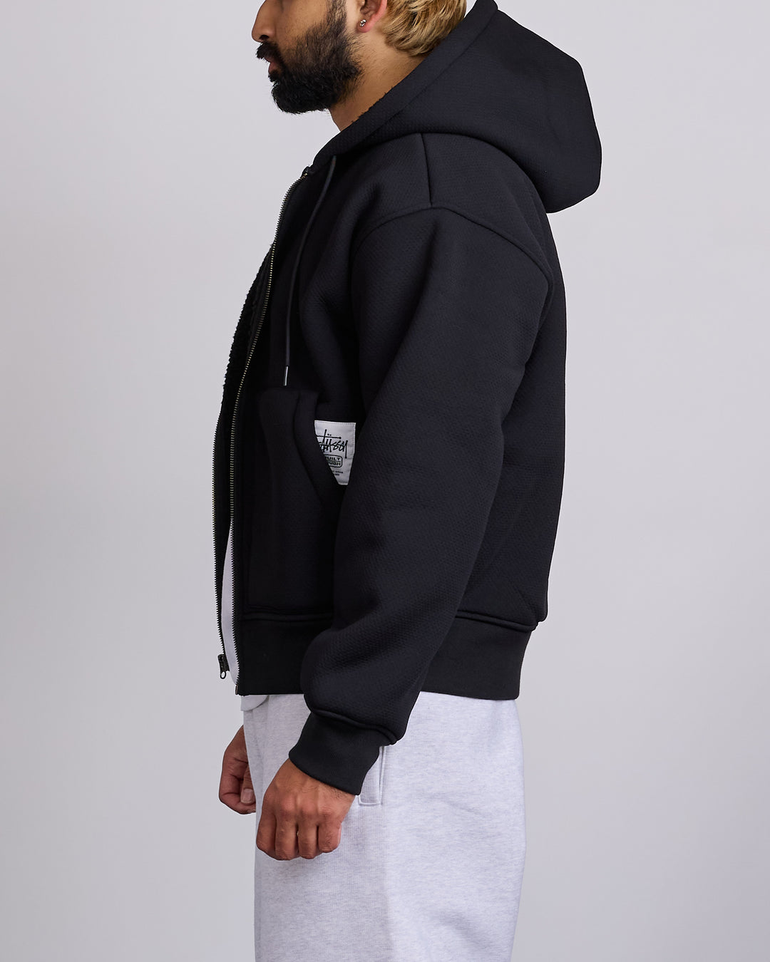 Stussy Bonded Sherpa Lined Zip-Up Hoodie Black
