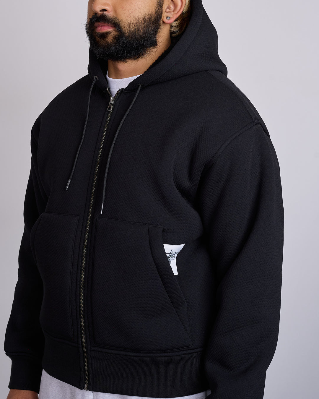 Stussy Bonded Sherpa Lined Zip-Up Hoodie Black