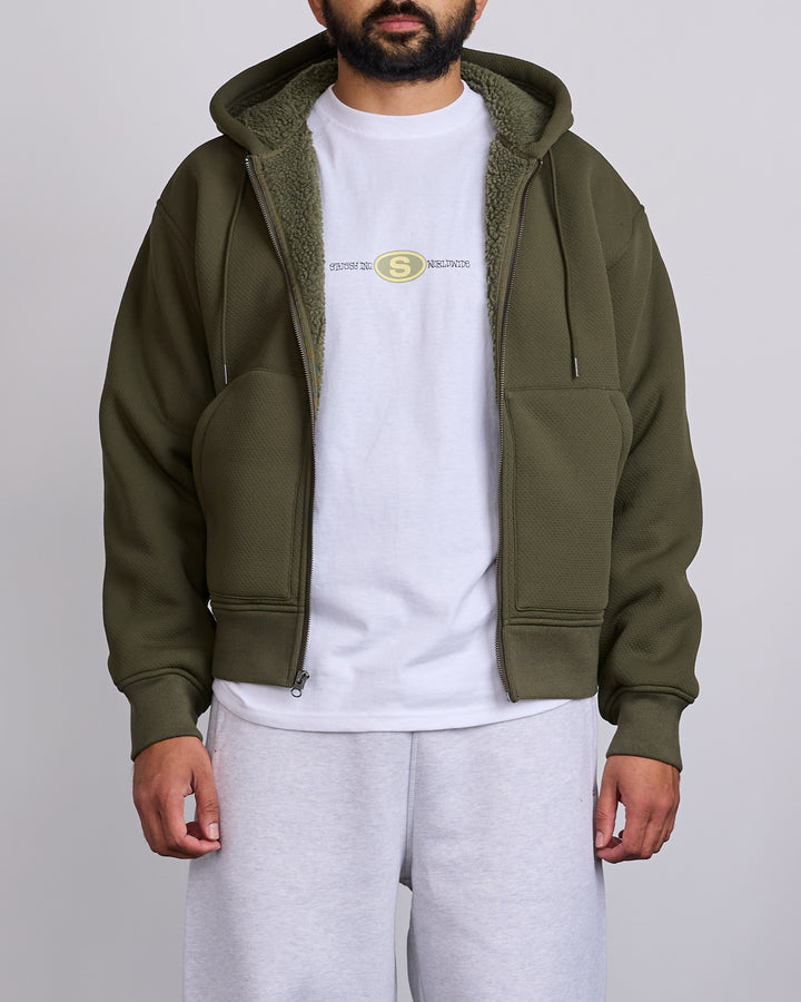 Stussy Bonded Sherpa Lined Zip-Up Hoodie Green