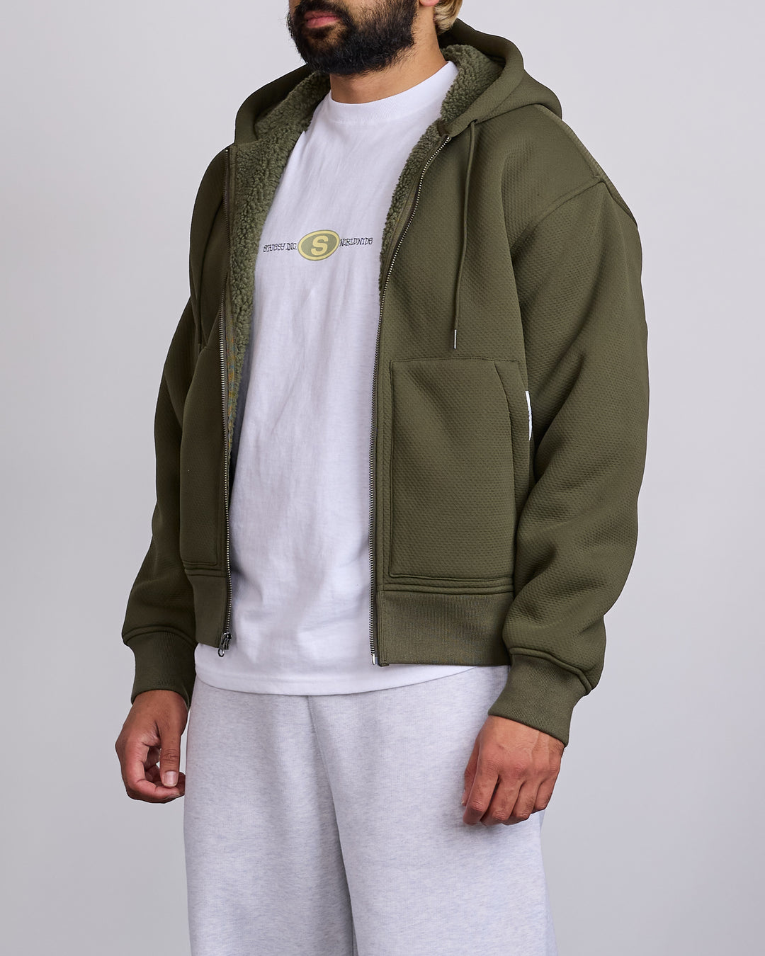 Stussy Bonded Sherpa Lined Zip-Up Hoodie Green