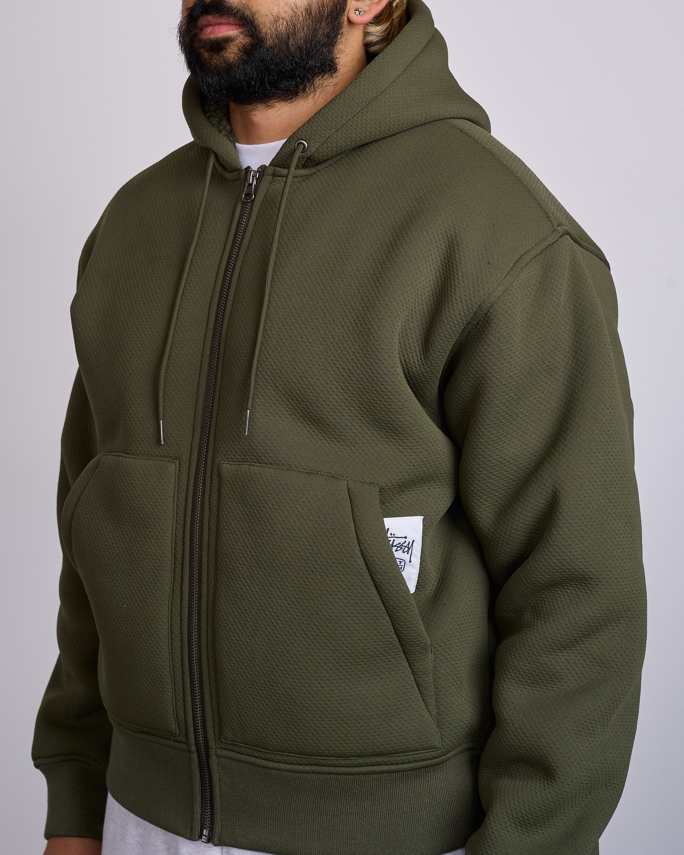Stussy Bonded Sherpa Lined Zip-Up Hoodie Green – LESS 17