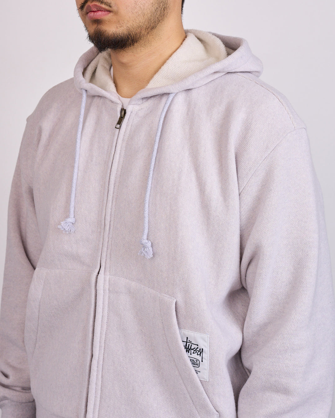 Stussy Brass Zip Knit Hood Ash Heather