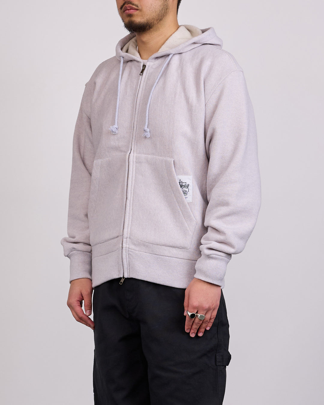 Stussy Brass Zip Knit Hood Ash Heather