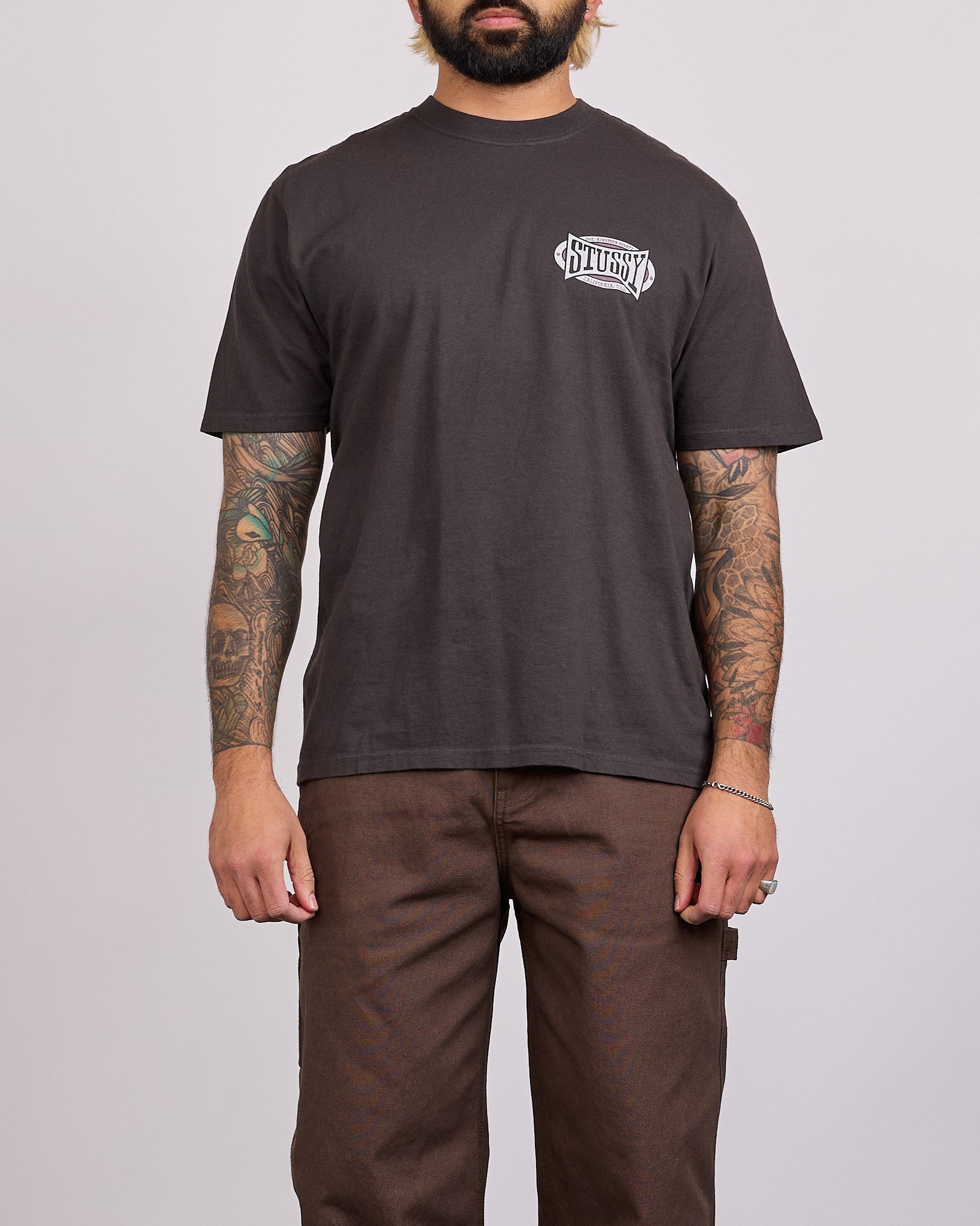 Stussy Champion Oval Pigment Dyed T-Shirt Faded Black – LESS 17