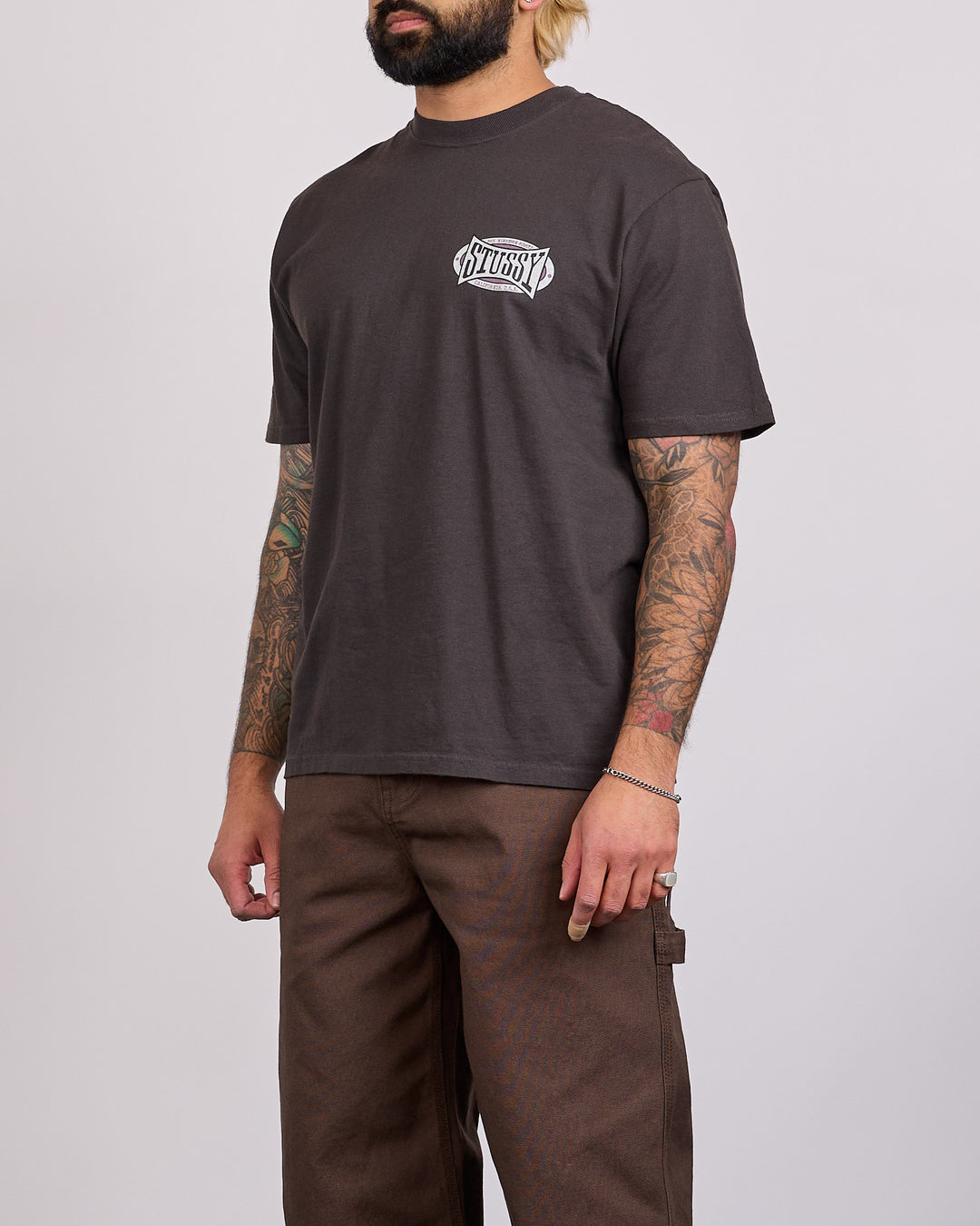 Stussy Champion Oval Pigment Dyed T-Shirt Faded Black