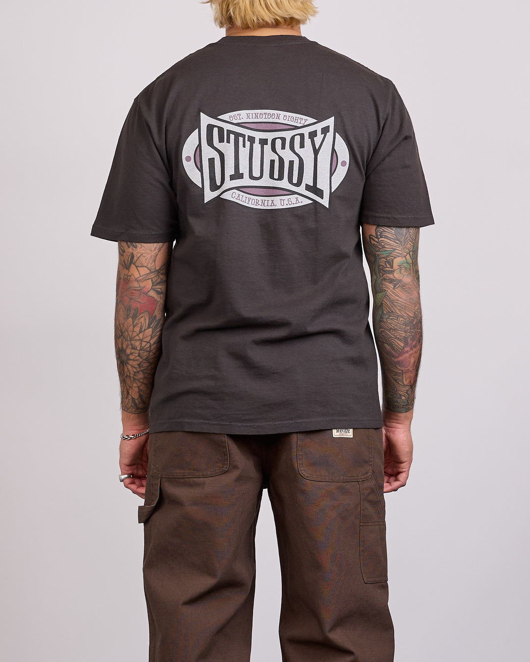 Stussy Champion Oval Pigment Dyed T-Shirt Faded Black