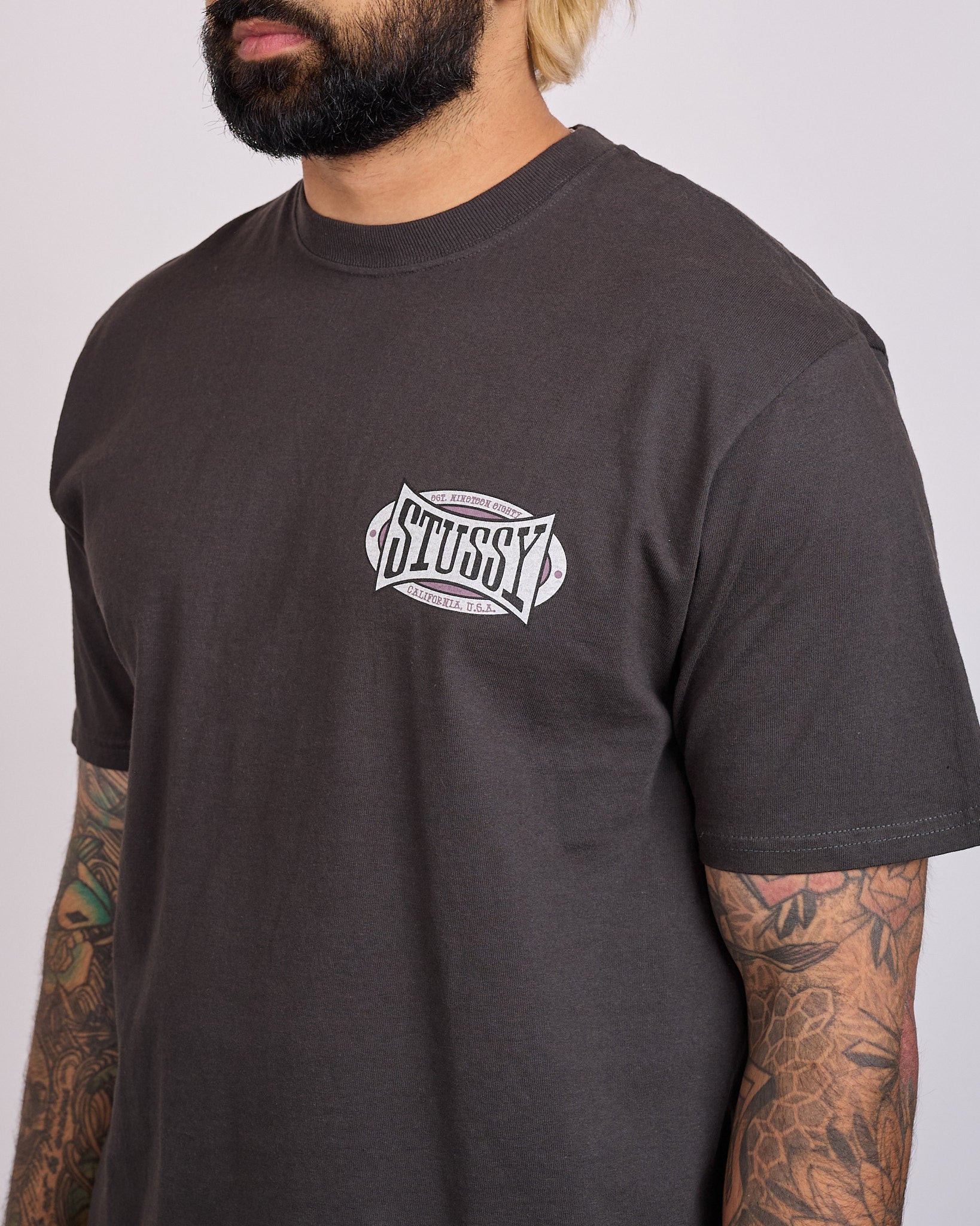 Stussy Champion Oval Pigment Dyed T-Shirt Faded Black – LESS 17