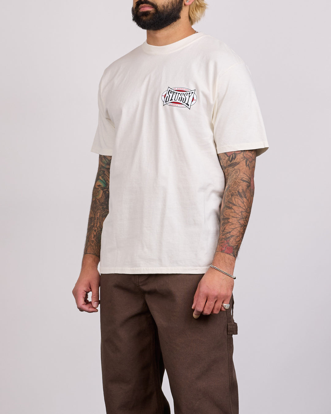 Stussy Champion Oval Pigment Dyed T-Shirt Natural
