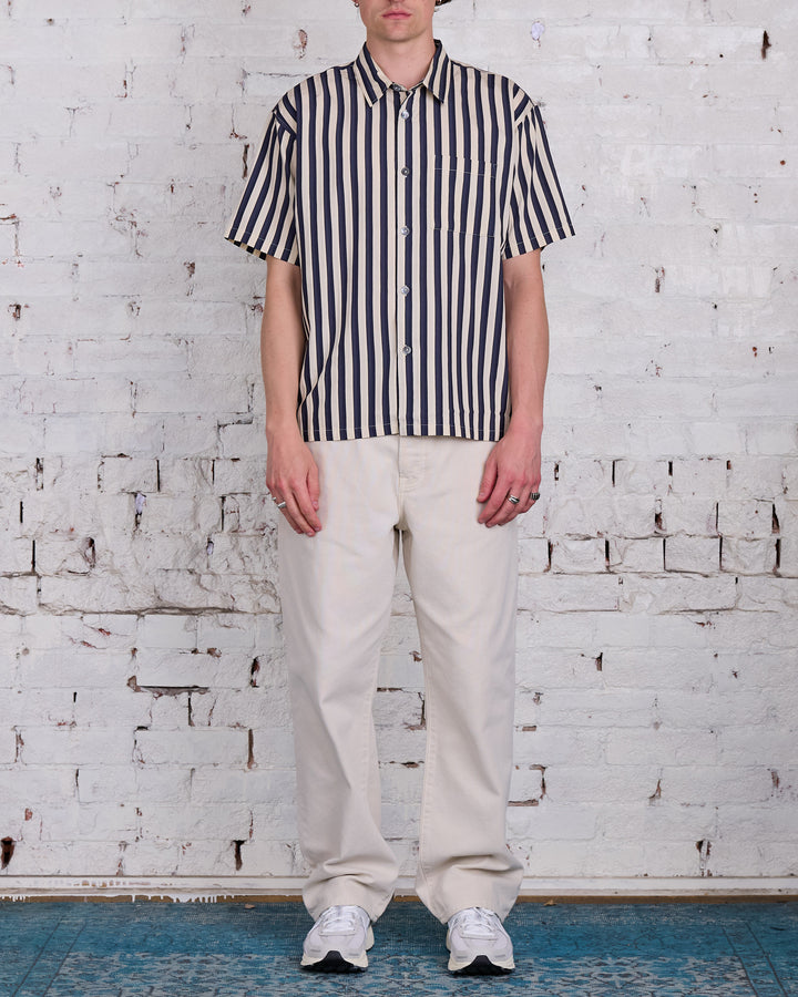 Stussy Flat Bottom Striped SS Button Shirt Navy